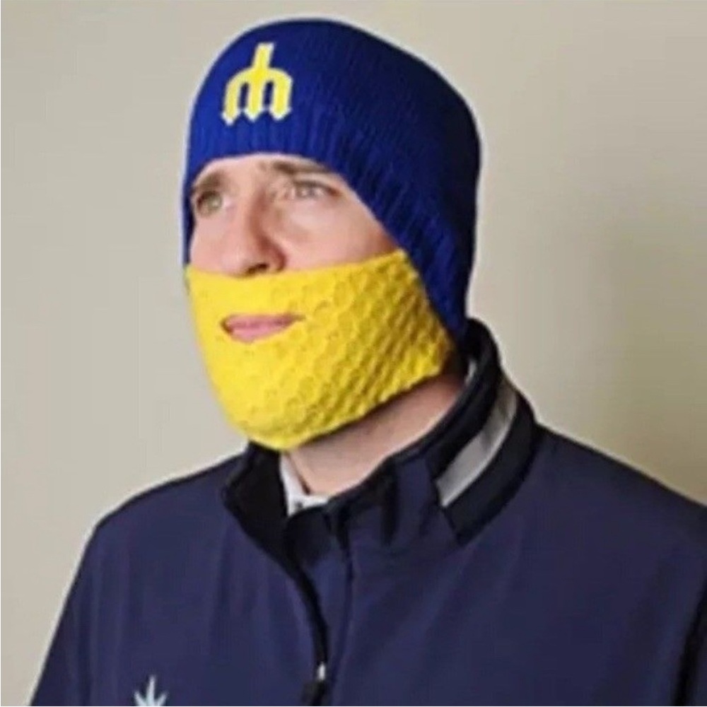Seattle Mariners 2014 Home Game Giveaway Blond Beard Hat Beanie Blue Gold NWOT